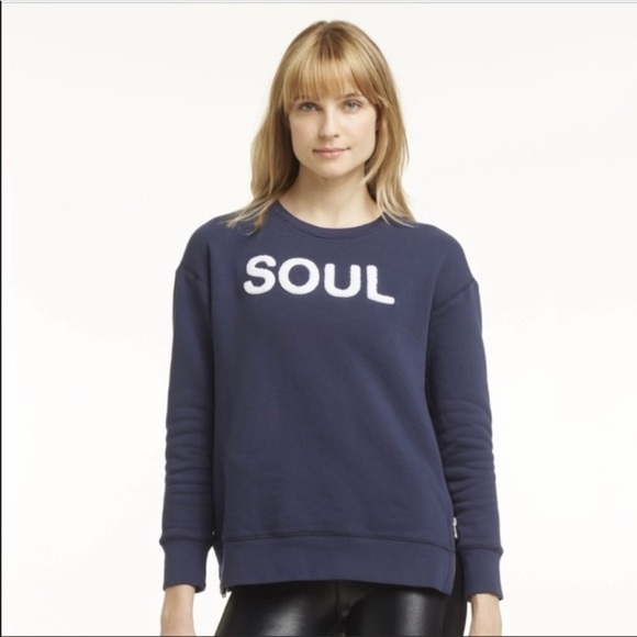 Soul Cycle Navy Blue Double Side Zip Crew Neck Pullover Sweatshirt LOGO Cotton S - Picture 1 of 10